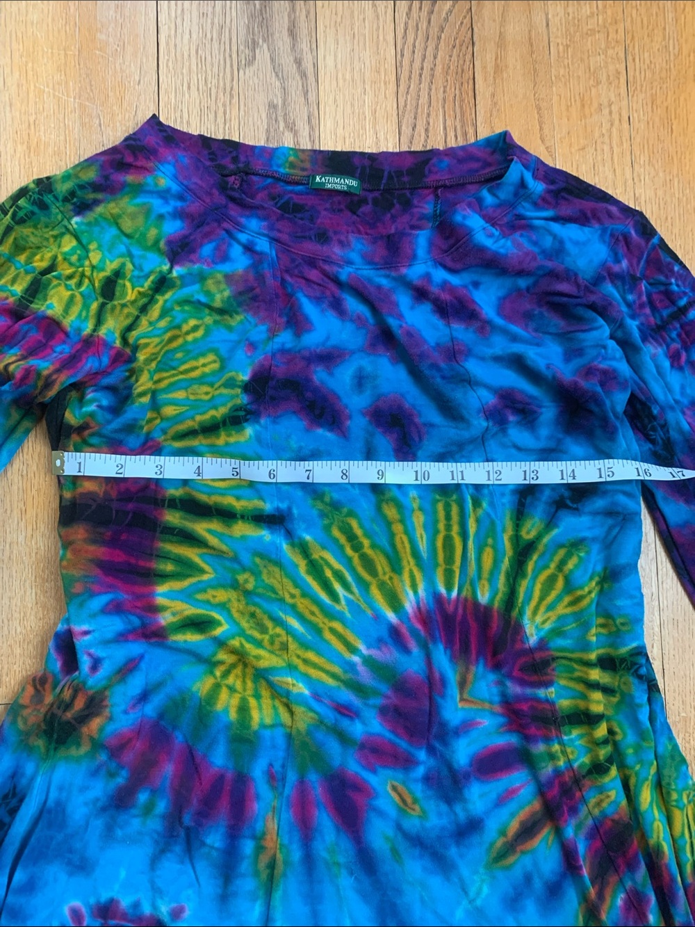 Tie-Dye Long Sleeve Tunic Top Dress- Blue Multicolor Women’s Large or XL - Picture 3 of 15